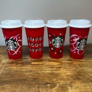 Starbucks 2013 Holiday To Go Travel Plastic Coffee Mug Logo Cup Christmas Bundle
